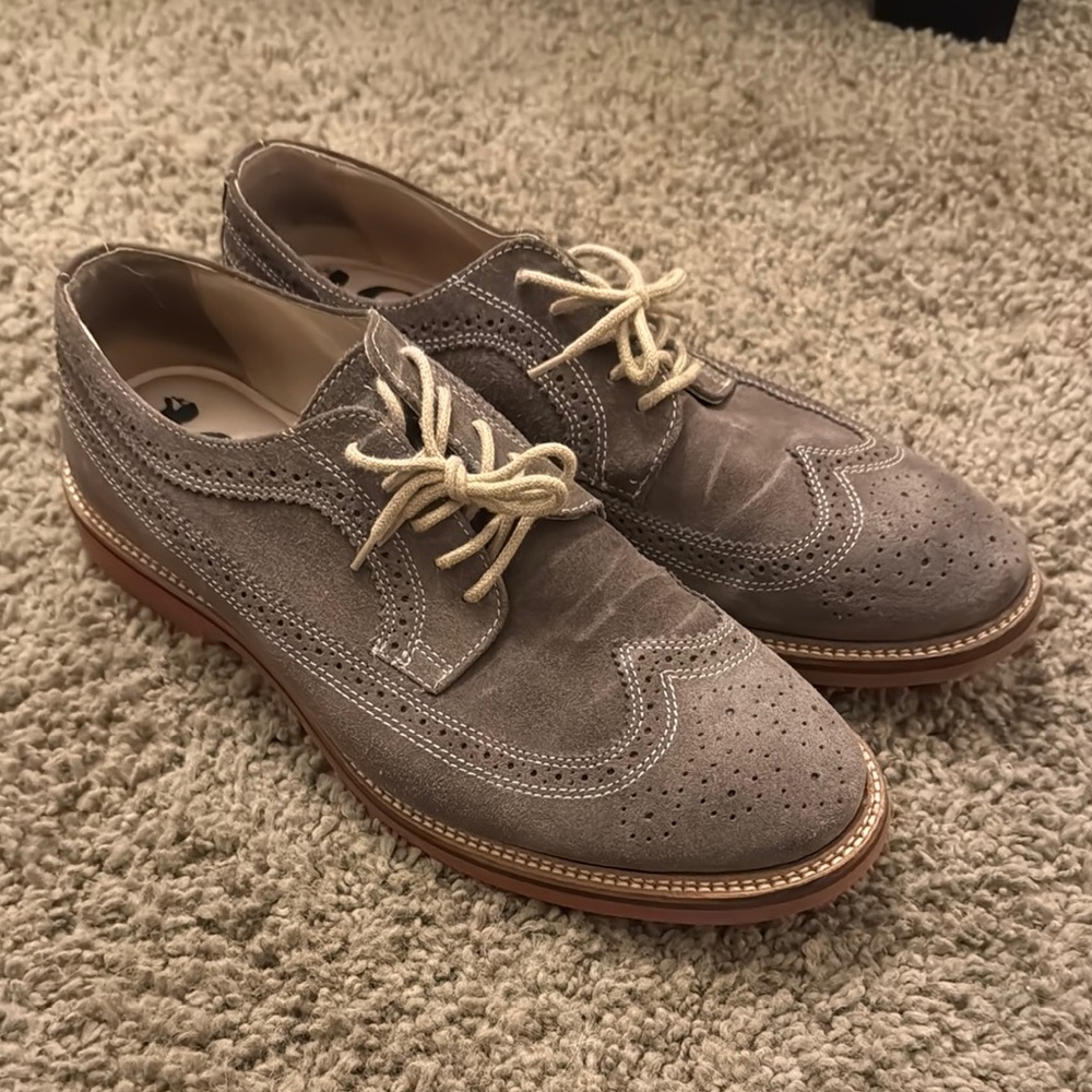 Tan Suede Oxfords with Lace-Up Design and Comfortable Sole